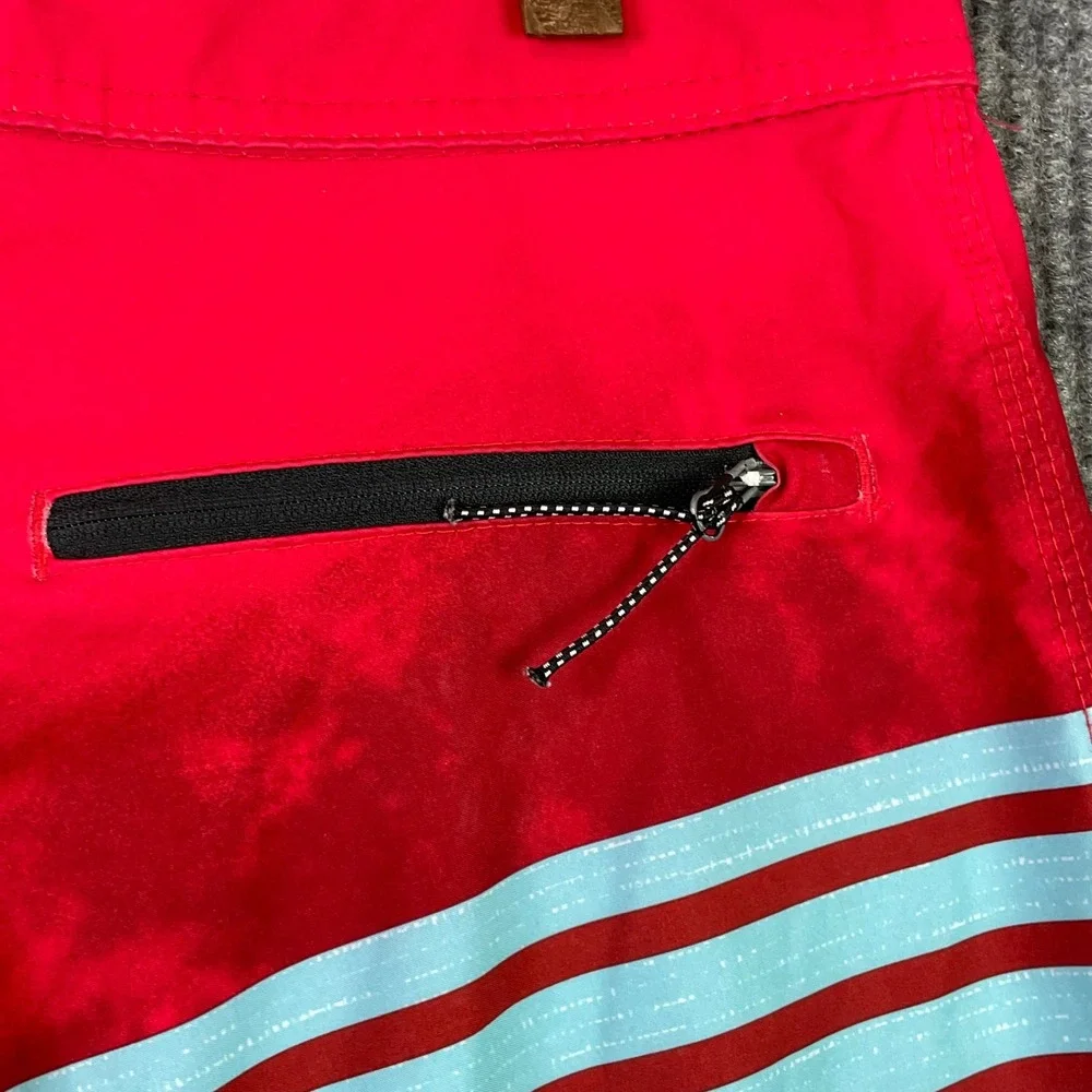 Burnside Board Shorts Mens 28 Red Blue Striped Swim Trunks Surf Beachwear